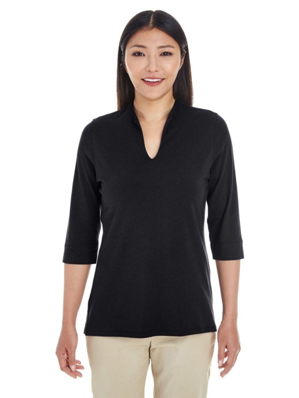 Devon & Jones Ladies' Perfect Fit Tailored Open Neckline Black Top